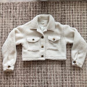 White Sherpa Crop Jacket